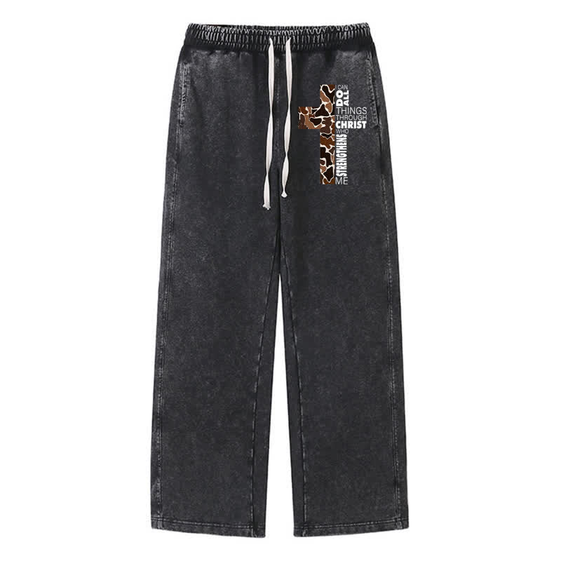Christianartworkshop Walk By Faith Leopard Cross Washed Sweatpants - Black - 2XL - image 8