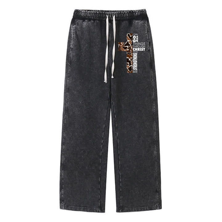 Christianartworkshop Walk By Faith Leopard Cross Washed Sweatpants - Black - 2XL - image 8