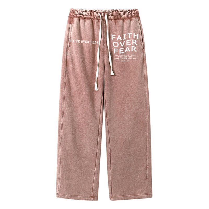 Christianartworkshop Faith Over Fear Statement Washed Sweatpants - Brown - 2XL - image 0