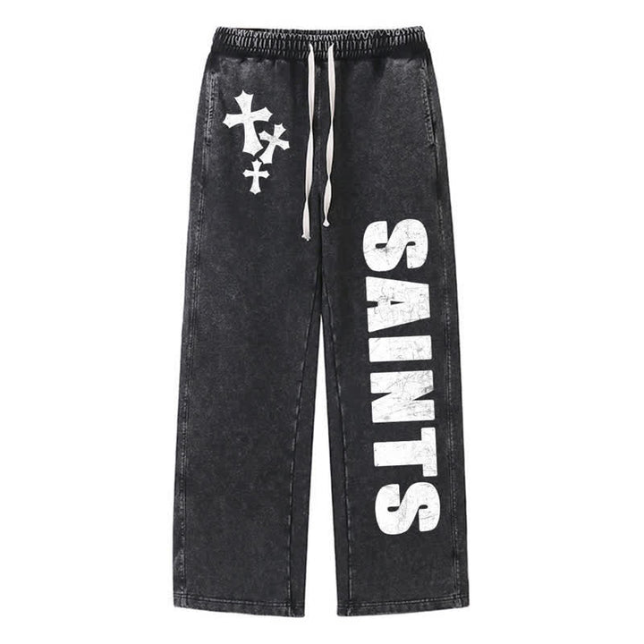 Christianartworkshop Saints Cross Stonewashed Street Washed Sweatpants - Black - 2XL - image 0