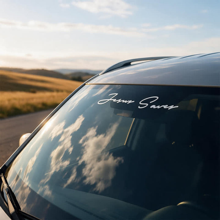 Christianartworkshop Slim Script Jesus Saves Car Sticker: Symbol of Soothing Heavenly Grace - image 1