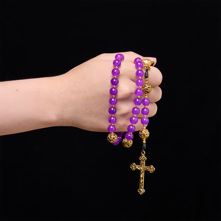 Christianartworkshop Deep Violet Round Bead Holy Grail Rosary: Token of Abiding Heavenly Shelter - image 1
