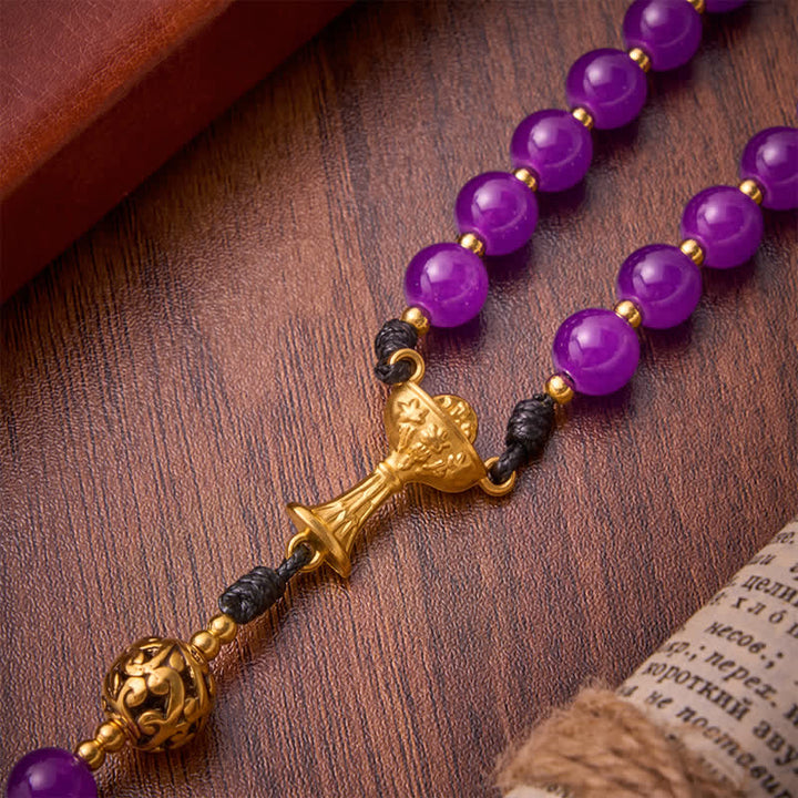 Christianartworkshop Deep Violet Round Bead Holy Grail Rosary: Token of Abiding Heavenly Shelter - image 6