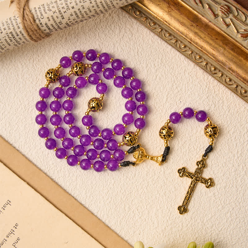 Christianartworkshop Deep Violet Round Bead Holy Grail Rosary: Token of Abiding Heavenly Shelter - image 2