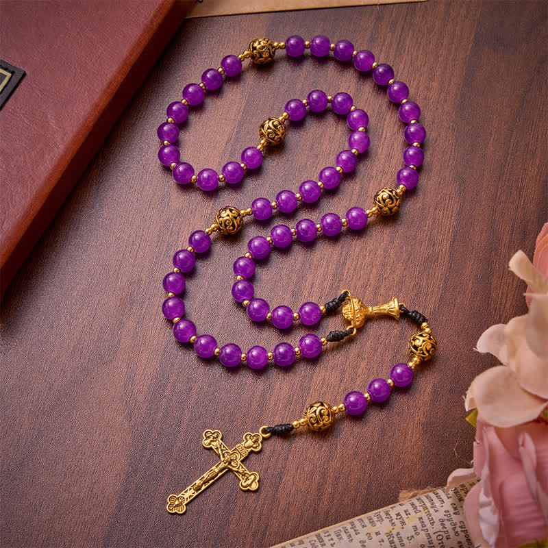 Christianartworkshop Deep Violet Round Bead Holy Grail Rosary: Token of Abiding Heavenly Shelter - image 0
