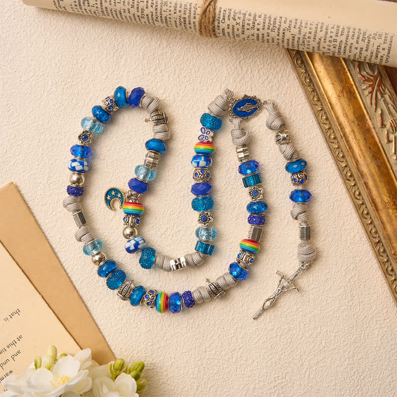 Christianartworkshop Bright Blue Mixed Bead Artisan Rosary: Emblem of Gentle Heavenly Grace - Blue-Toned Rosary - image 0