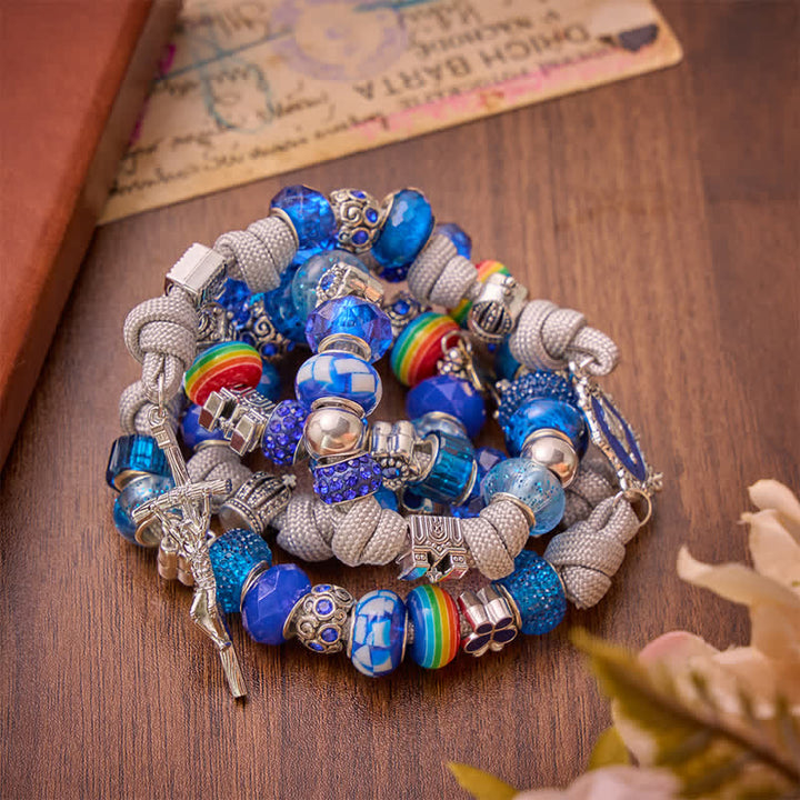Christianartworkshop Bright Blue Mixed Bead Artisan Rosary: Emblem of Gentle Heavenly Grace - image 5