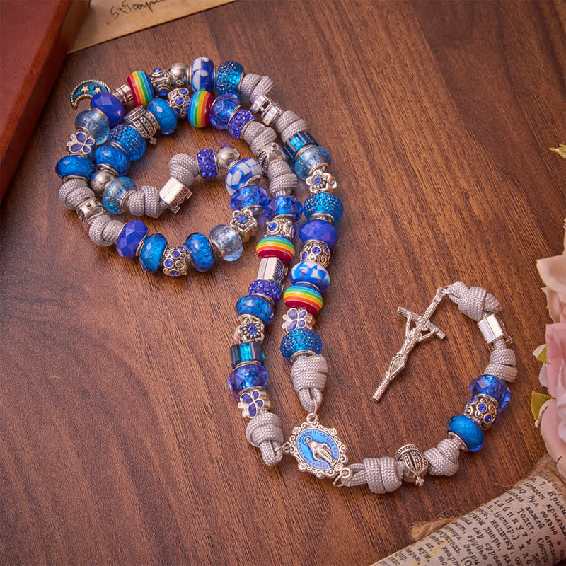 Christianartworkshop Bright Blue Mixed Bead Artisan Rosary: Emblem of Gentle Heavenly Grace - image 3