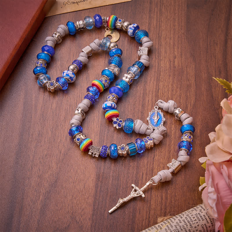 Christianartworkshop Bright Blue Mixed Bead Artisan Rosary: Emblem of Gentle Heavenly Grace - image 2