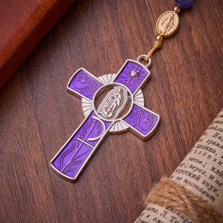 Christianartworkshop Purple Cat's Eye Beads Enamel-Inlaid Cross Our Lady Rosary: Sign of Quiet Heavenly Blessing - image 8