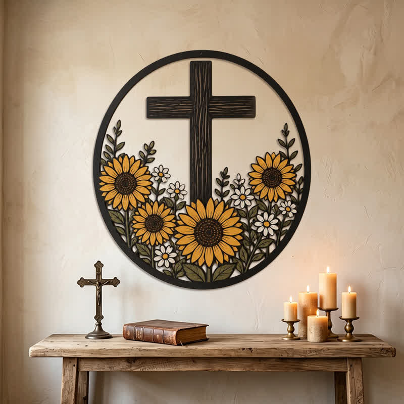 Christianartworkshop Sunflower Framed Cross Metal Decor: Token of Peaceful Divine Light - image 3