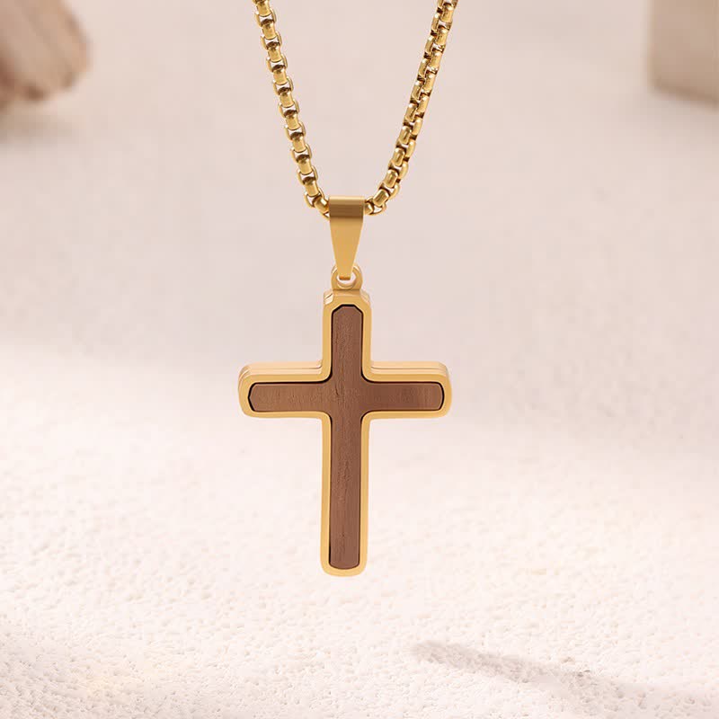 Christianartworkshop Natural Wood Inset Stainless Steel Cross Necklace: Sign of Gentle Celestial Shelter - D - image 3