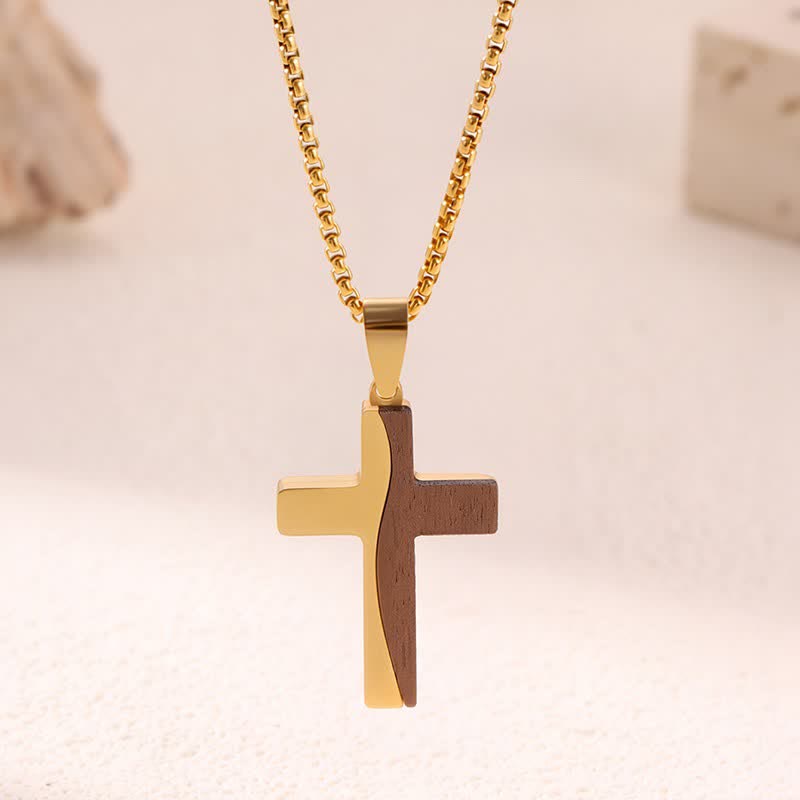 Christianartworkshop Natural Wood Inset Stainless Steel Cross Necklace: Sign of Gentle Celestial Shelter - G - image 6