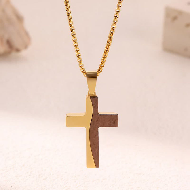 Christianartworkshop Natural Wood Inset Stainless Steel Cross Necklace: Sign of Gentle Celestial Shelter - G - image 6