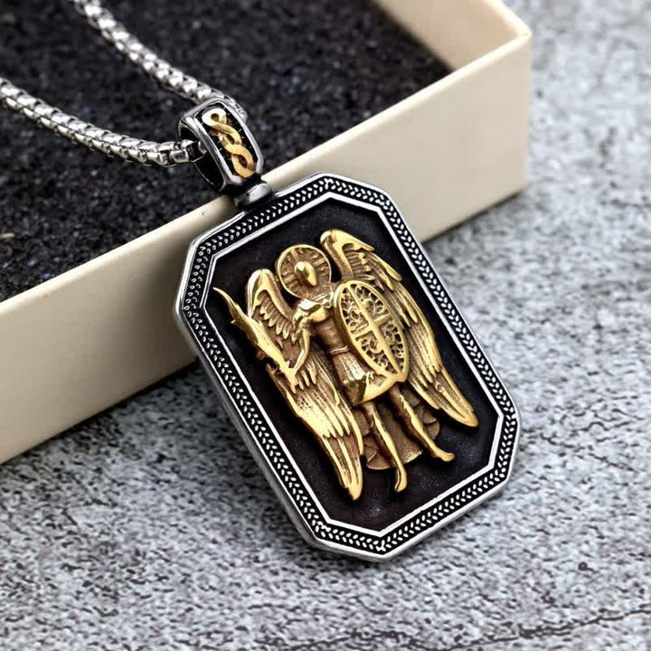 Christianartworkshop Deep Engraved Archangel St.Michael Box Chain Necklace: Token of Divine Safeguard - Golden - image 5