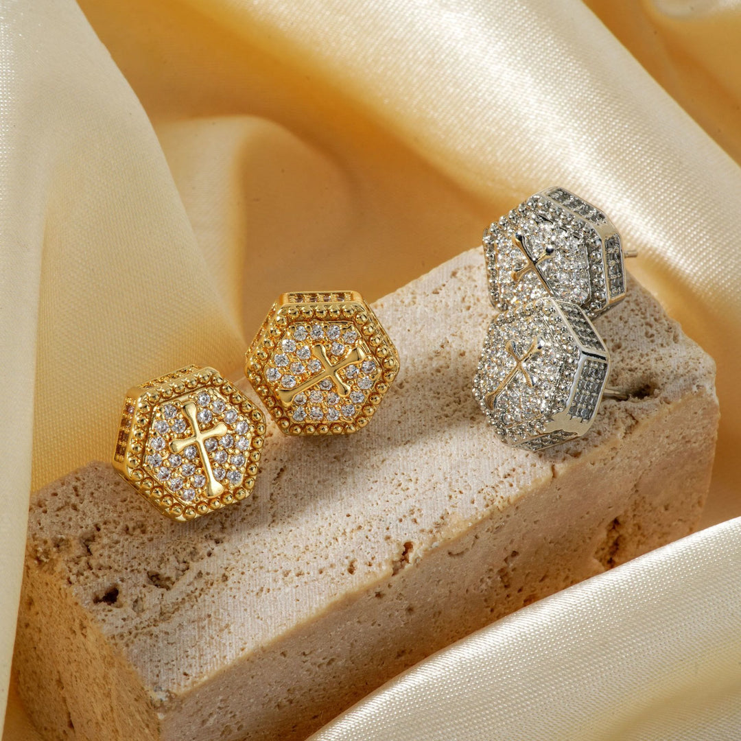 Christianartworkshop Minimal Sacred Hexagon Cross Stud Earrings: Sign Of Soft Timeless Sacred Solace - image 3