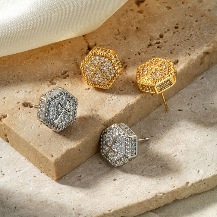 Christianartworkshop Minimal Sacred Hexagon Cross Stud Earrings: Sign Of Soft Timeless Sacred Solace - image 2