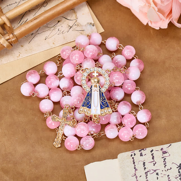 Christianartworkshop Textured Glass Bead Rosary with Our Lady & Crucifix: Sign of Sacred Shelter - image 2
