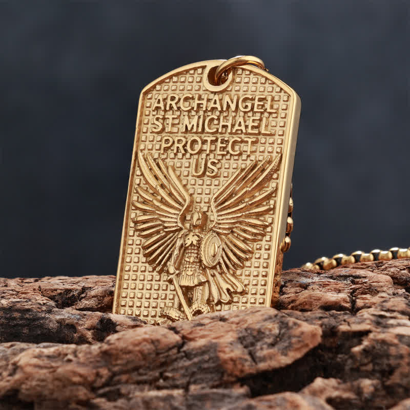 Christianartworkshop Rugged St. Michael Archangel Stainless Necklace: Vessel of Timeless Sacred Shield - Golden - image 3