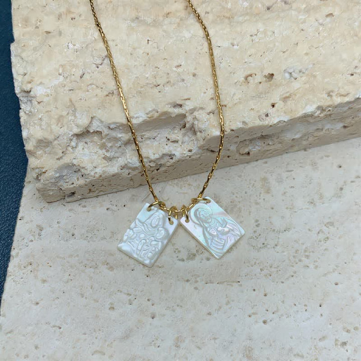 Christianartworkshop Lustrous Shell Our Lady Double Charm Necklace: Sign of Quiet Divine Shelter - 0.63''*0.47''(1.6cm*1.2cm) - image 4