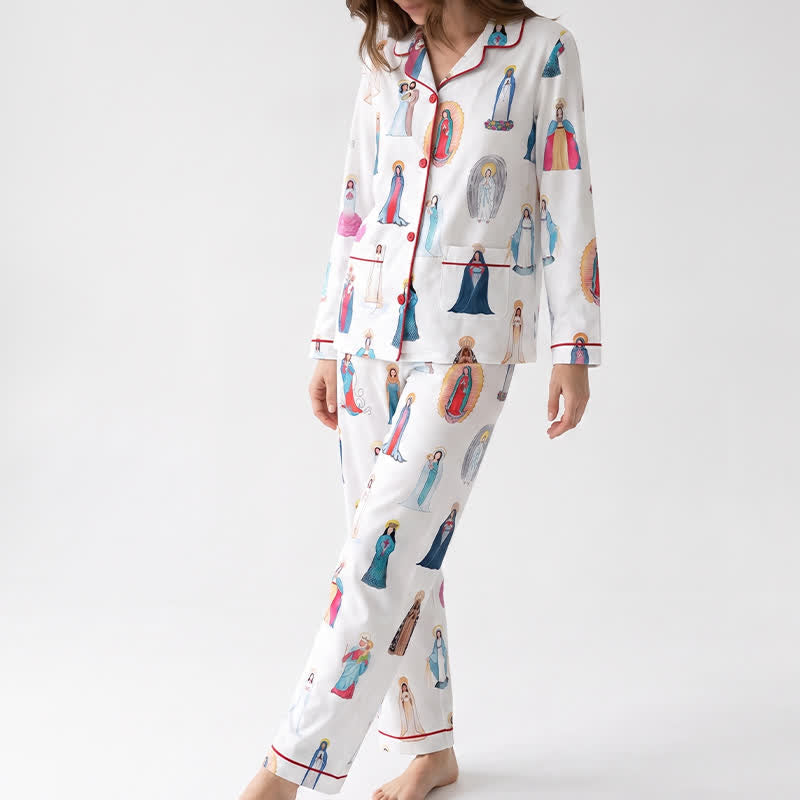 Christianartworkshop All Saints & Our Lady Long Sleeve Pajama Set: Rest in the Company of Heaven - image 5
