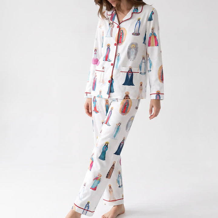 Christianartworkshop All Saints & Our Lady Long Sleeve Pajama Set: Rest in the Company of Heaven - image 5