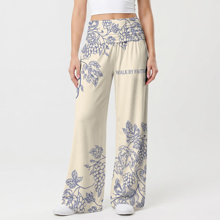 Christianartworkshop Walk By Faith Blue Vine Print Women's Wide Leg Pants - image 2