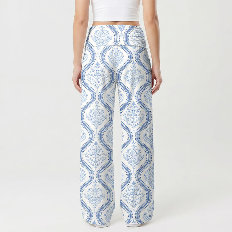 Christianartworkshop Blue Wave Print Resort Women's Wide Leg Pants - image 1