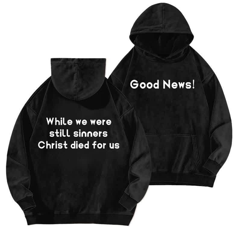 Christianartworkshop Good News Front And Verse Back Washed Hoodie - Black - 5XL - image 3