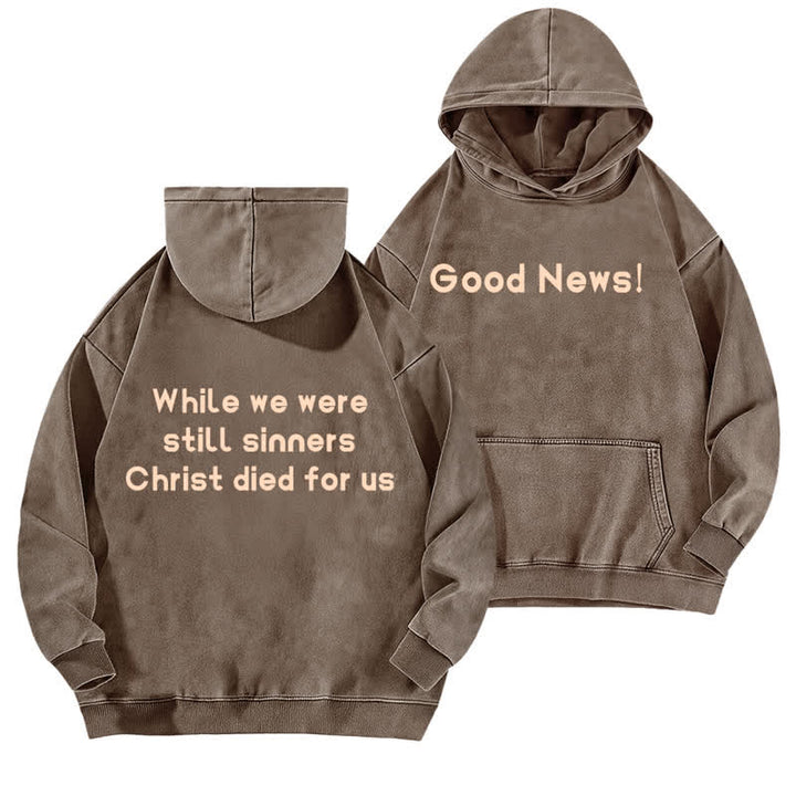 Christianartworkshop Good News Front And Verse Back Washed Hoodie - Coffee - 5XL - image 0