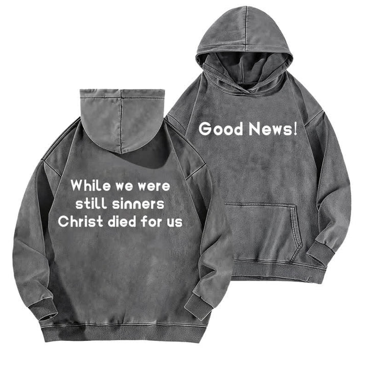 Christianartworkshop Good News Front And Verse Back Washed Hoodie - Grey - 5XL - image 9