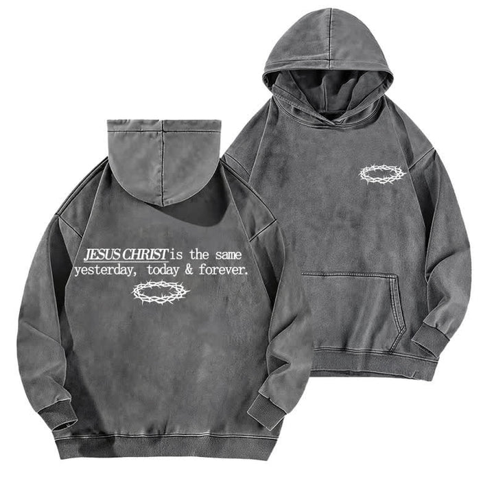Christianartworkshop Jesus Christ Yesterday Today Forever Washed Hoodie - Grey - 5XL - image 3