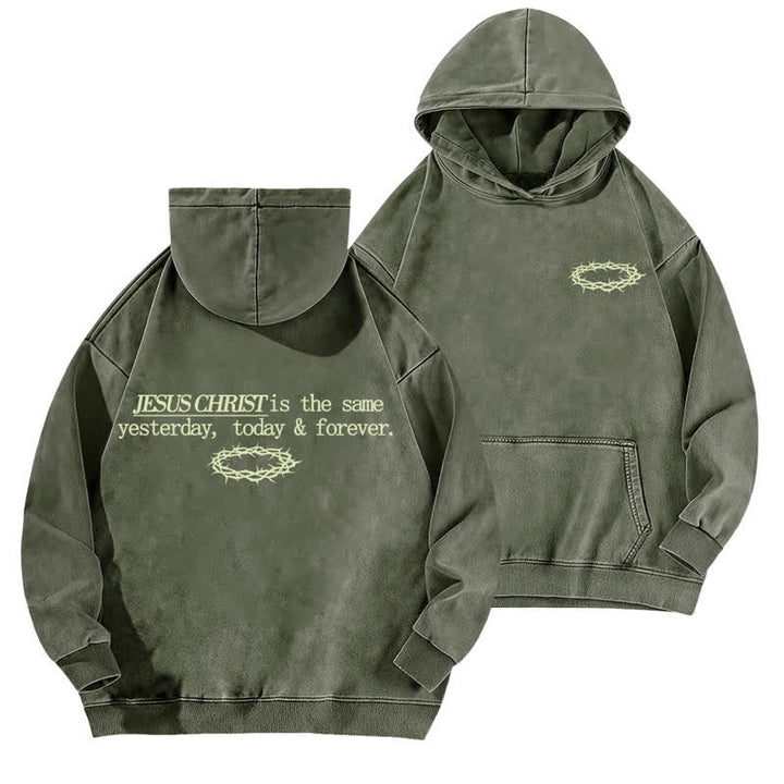 Christianartworkshop Jesus Christ Yesterday Today Forever Washed Hoodie - Army Green - 5XL - image 12