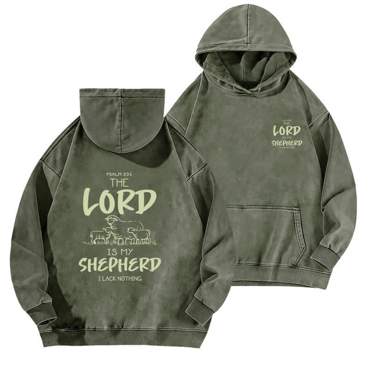 Christianartworkshop Psalm 23 Shepherd Fleece Washed Hoodie - Army Green - 5XL - image 0