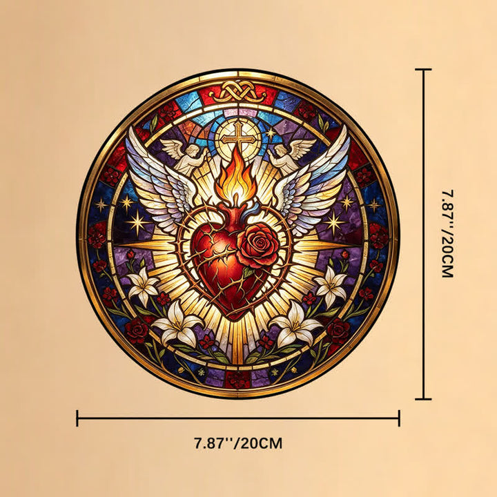 Christianartworkshop Round Glass Hanging Sacred Heart Glass Suncatcher: Token of Peaceful Divine Comfort - 7.87''*7.87''*0.14''/20*20*0.35cm - image 8