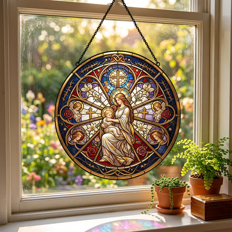 Christianartworkshop Floral Holy Symbol Nativity Glass Suncatcher: Emblem of Gentle Heavenly Comfort - image 2