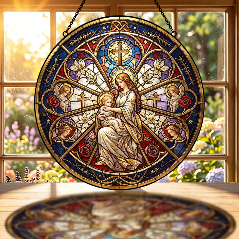 Christianartworkshop Floral Holy Symbol Nativity Glass Suncatcher: Emblem of Gentle Heavenly Comfort - image 1