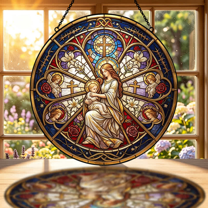 Christianartworkshop Floral Holy Symbol Nativity Glass Suncatcher: Emblem of Gentle Heavenly Comfort - image 1