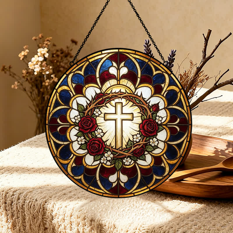 Christianartworkshop Radiant Halo Cross Stained Glass Suncatcher: Emblem of Pure Heavenly Radiance - image 3