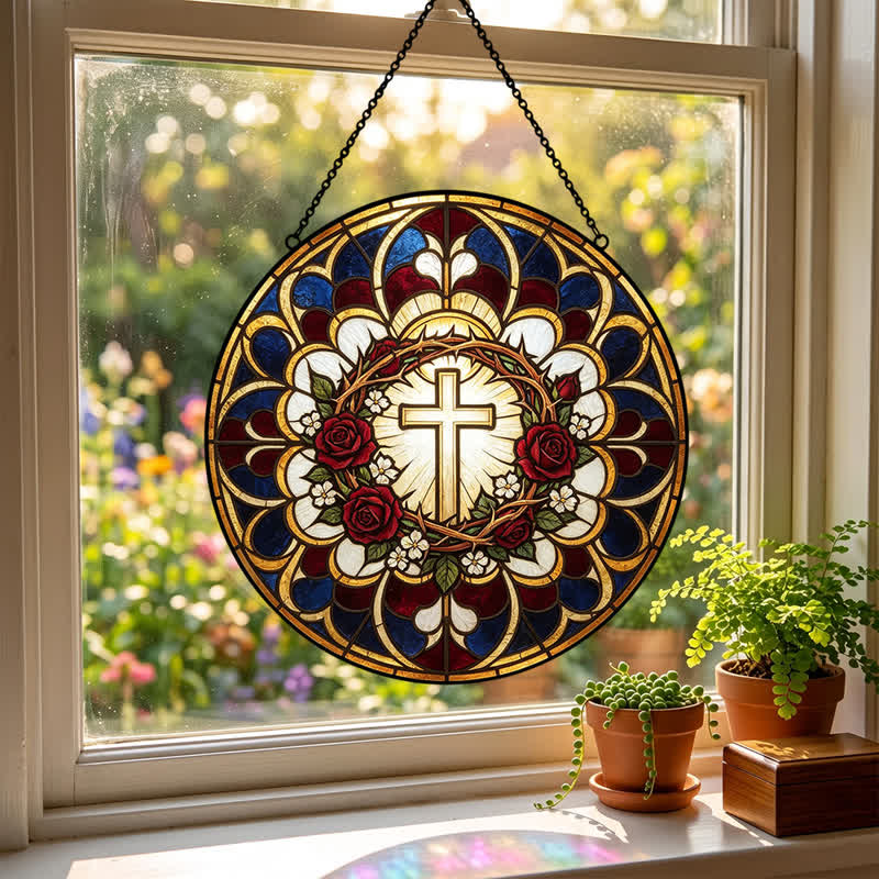 Christianartworkshop Radiant Halo Cross Stained Glass Suncatcher: Emblem of Pure Heavenly Radiance - image 2