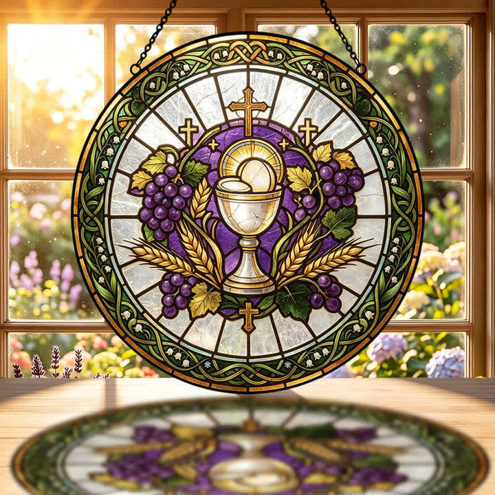 Christianartworkshop Radiant Holy Chalice Stained Glass Suncatcher: Emblem of Pure Heavenly Grace - image 1