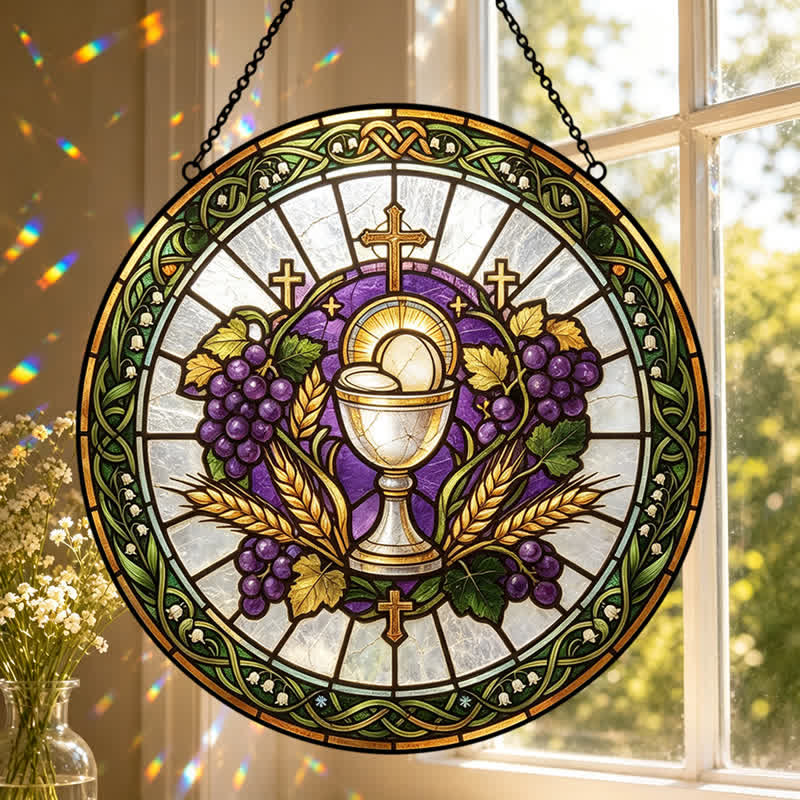 Christianartworkshop Radiant Holy Chalice Stained Glass Suncatcher: Emblem of Pure Heavenly Grace - image 4