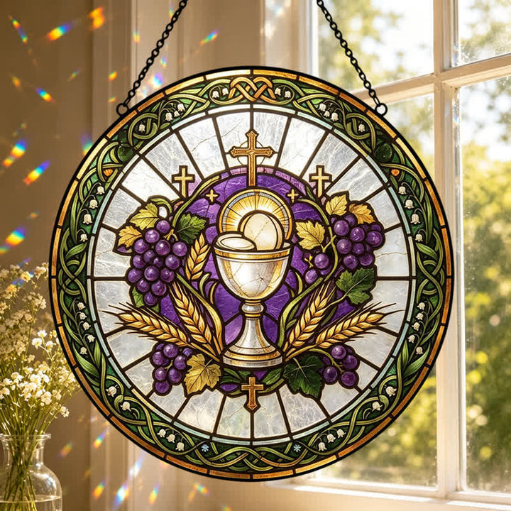 Christianartworkshop Radiant Holy Chalice Stained Glass Suncatcher: Emblem of Pure Heavenly Grace - image 4