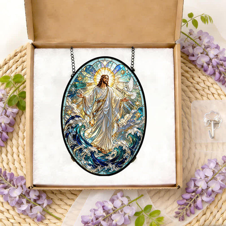 Christianartworkshop Decorative Hanging Jesus Sacred Glass Suncatcher: Carrier of Quiet Devotion - image 8