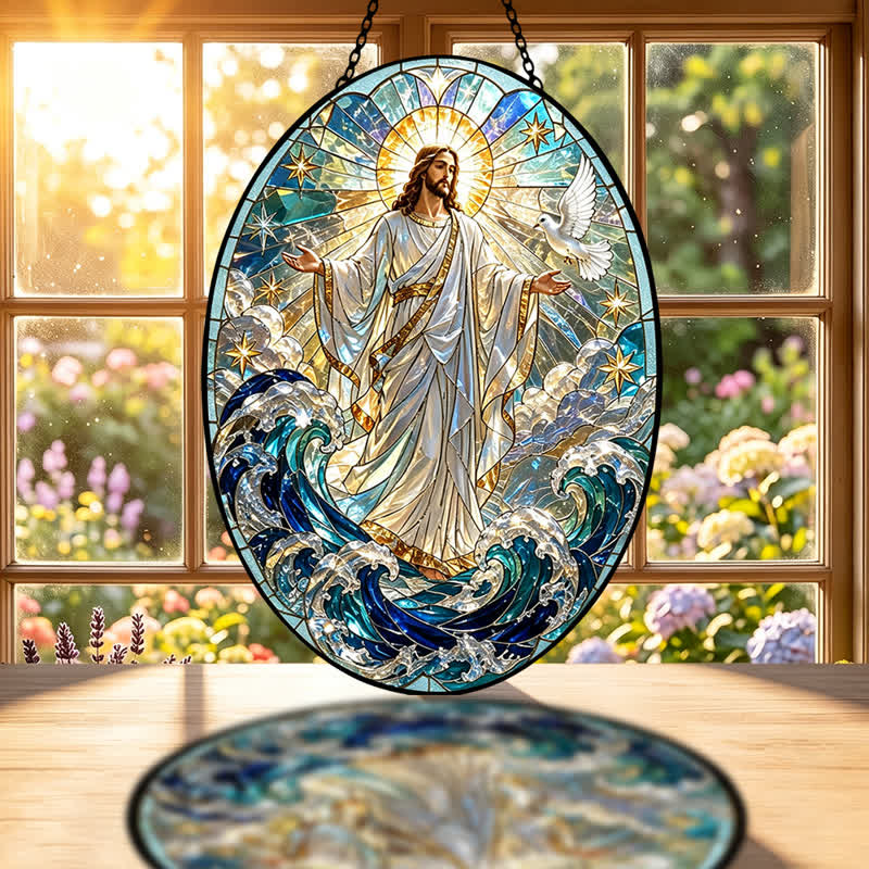 Christianartworkshop Decorative Hanging Jesus Sacred Glass Suncatcher: Carrier of Quiet Devotion - image 1