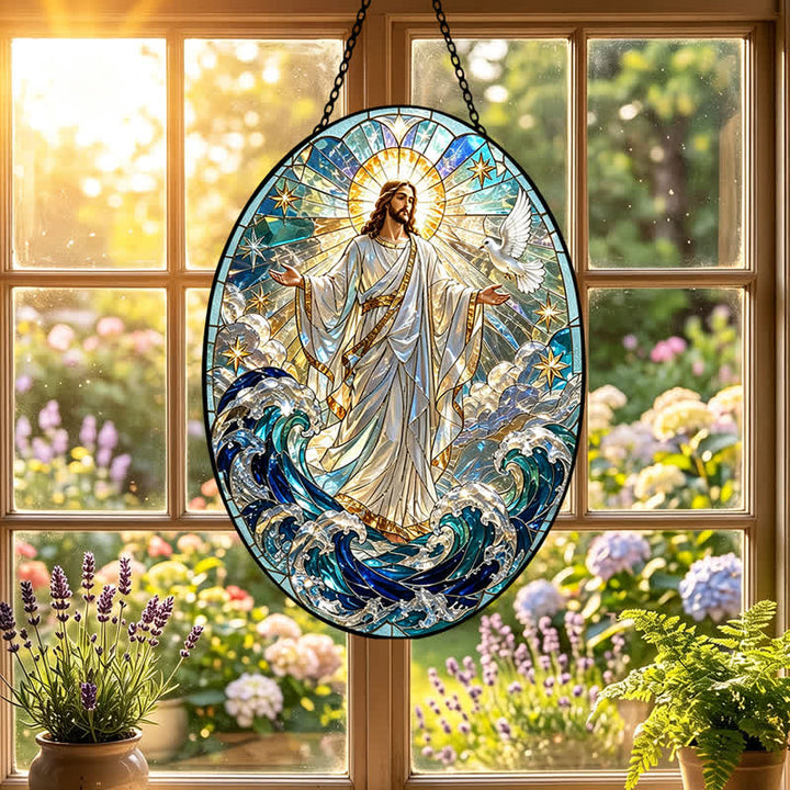Christianartworkshop Decorative Hanging Jesus Sacred Glass Suncatcher: Carrier of Quiet Devotion - image 6
