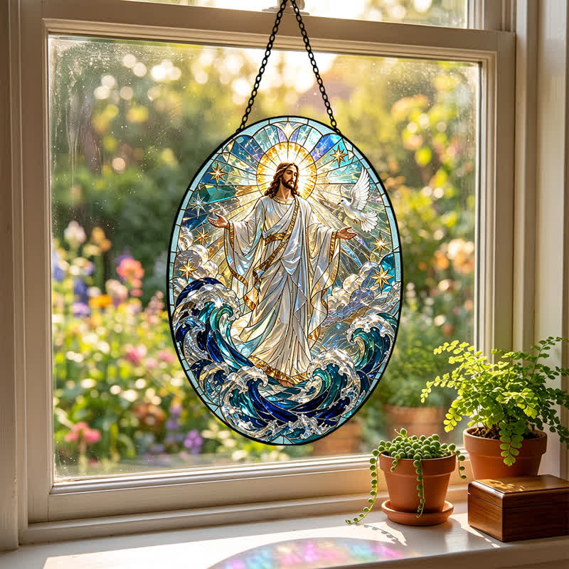 Christianartworkshop Decorative Hanging Jesus Sacred Glass Suncatcher: Carrier of Quiet Devotion - image 2