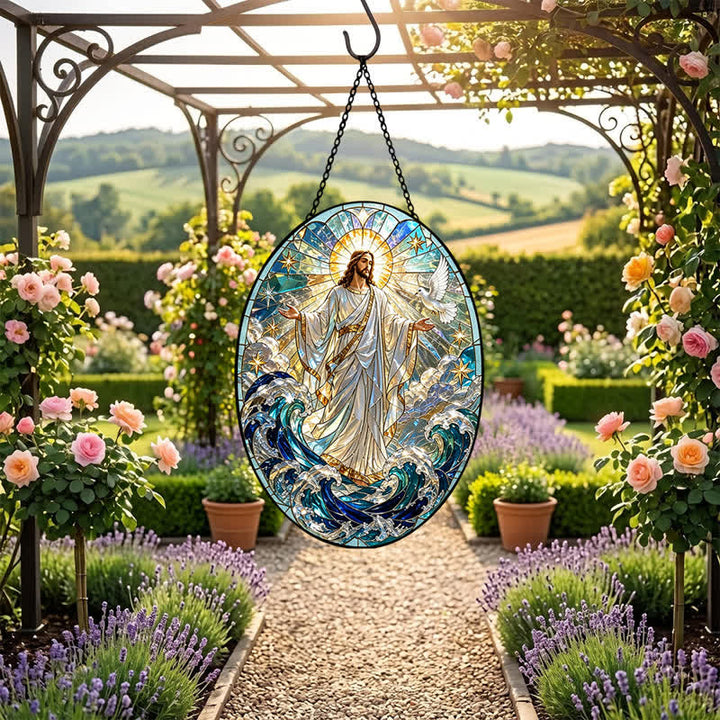 Christianartworkshop Decorative Hanging Jesus Sacred Glass Suncatcher: Carrier of Quiet Devotion - image 5