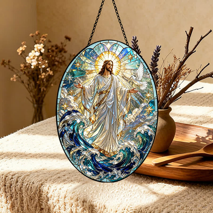 Christianartworkshop Decorative Hanging Jesus Sacred Glass Suncatcher: Carrier of Quiet Devotion - image 4