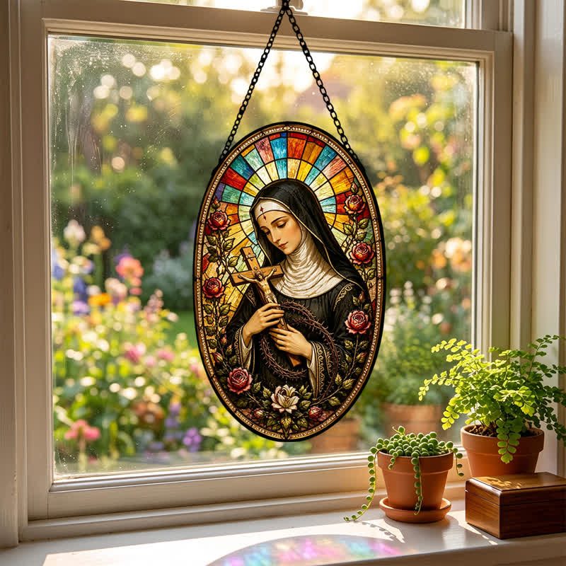 Christianartworkshop Decorative Hanging Our Lady Sacred Glass Suncatcher: Carrier of Quiet Devotion - image 2